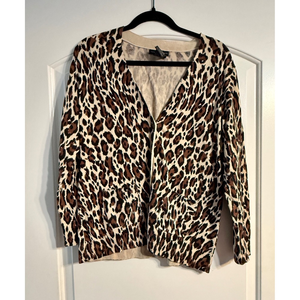 Grace Elements Cardigan Large Brown Leopard Print V-Neck Knit Mob Wife Classic